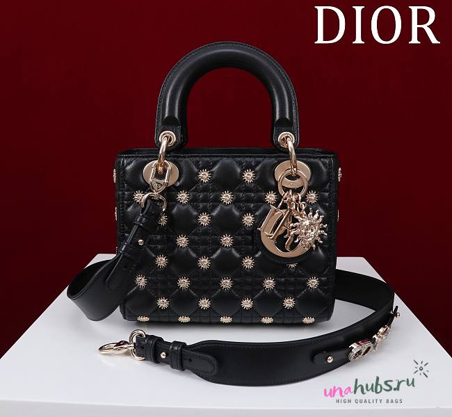 	 Dior Small Lady Dior My ABCDior Bag Black with Gold-Finish Sun Studs - 1