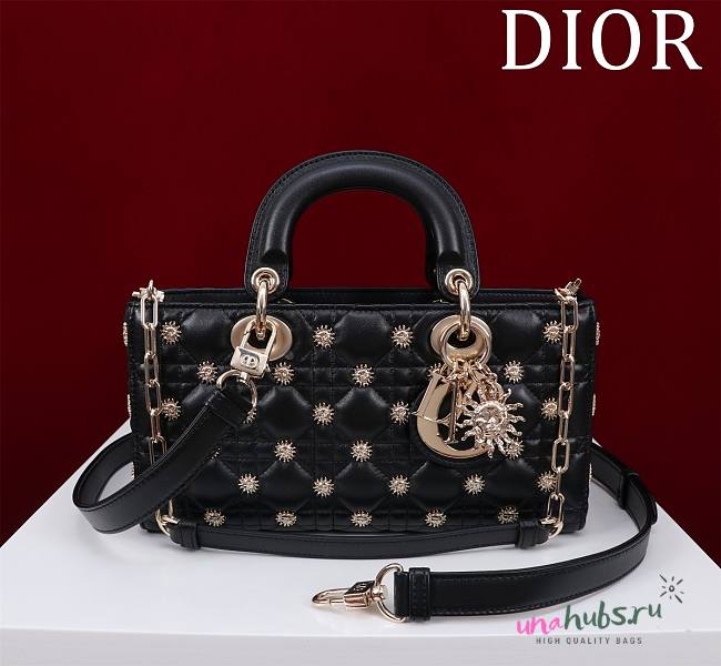 Dior Medium Lady D-Joy Black Bag with Gold-Finish Sun Studs - 26 x 13.5 x 5 cm - 1