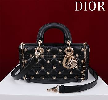 Dior Medium Lady D-Joy Black Bag with Gold-Finish Sun Studs - 26 x 13.5 x 5 cm