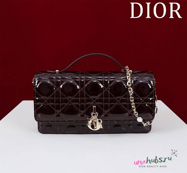 	 Dior My Dior Burgundy Patent Leather Bag - 21*11.5*4.5cm - 1