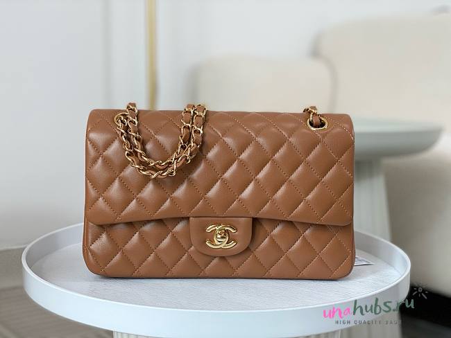 Chanel Classic Flap Bag in Brown Lambskin Leather - 25cm - 1