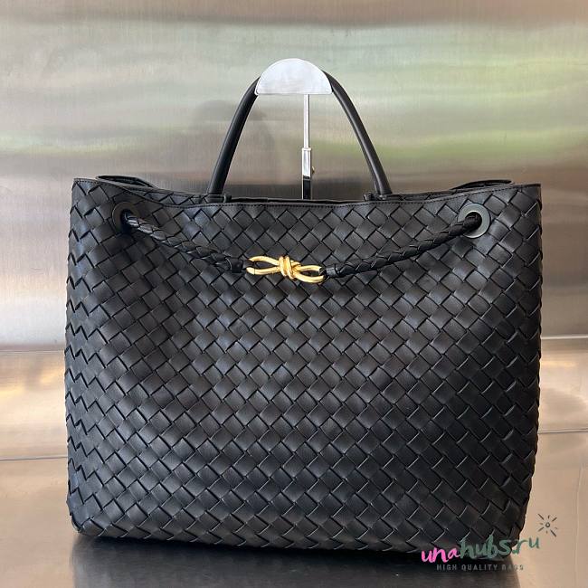 Bottega Veneta Andiamo embellished intrecciato leather black tote - 43x33x20cm - 1