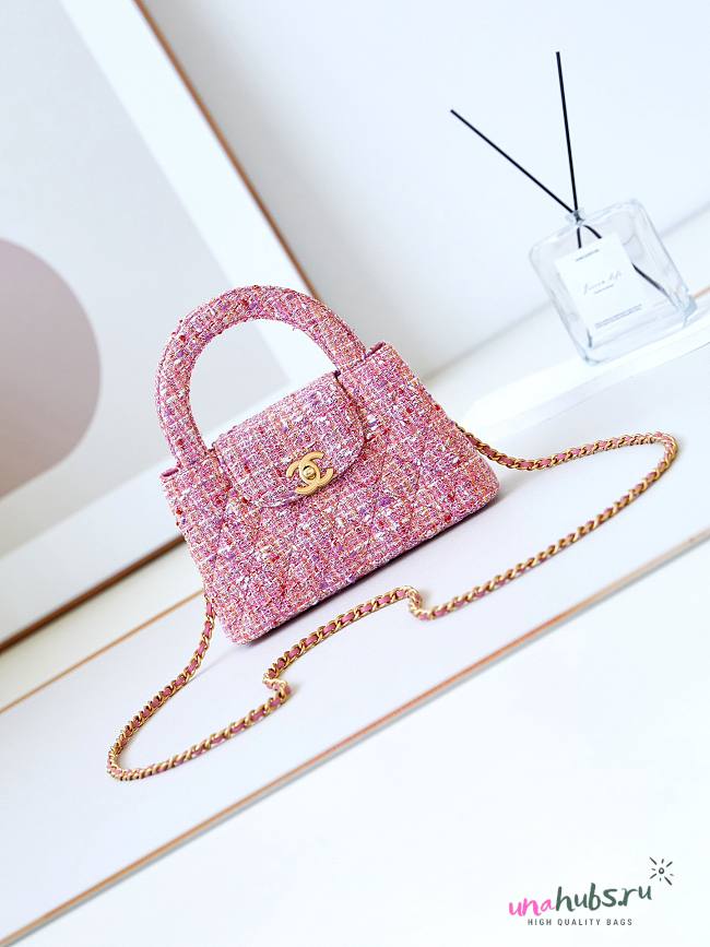 	 Chanel Kelly 23K Tweed Small Pink Bag - 19x13x7cm - 1