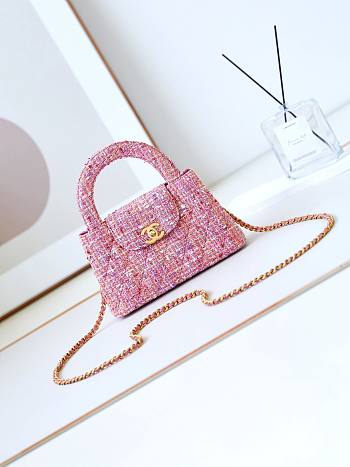 	 Chanel Kelly 23K Tweed Small Pink Bag - 19x13x7cm