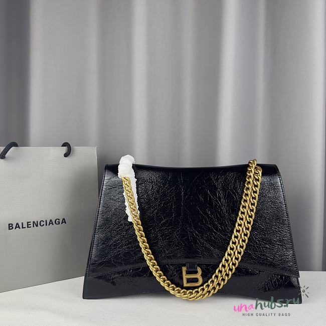 Balenciaga Hourglass Crush Black Bag Gold Chain - 40x15x11cm - 1