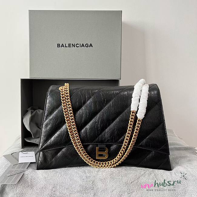 	 Balenciaga Hourglass Crush Black Bag Gold Chain 02 - 40x15x11cm - 1