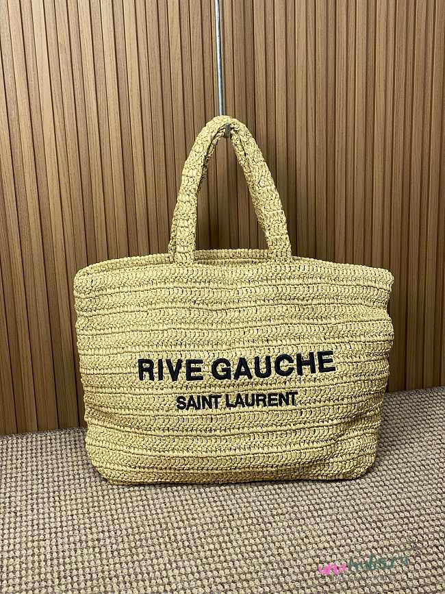 YSL RIVE GAUCHE TOTE BAG IN RAFFIA AND LEATHER - 38×35×14.5cm - 1