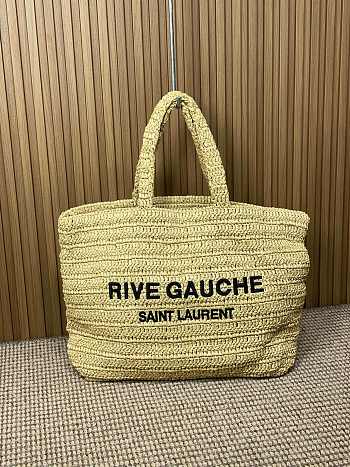 YSL RIVE GAUCHE TOTE BAG IN RAFFIA AND LEATHER - 38×35×14.5cm