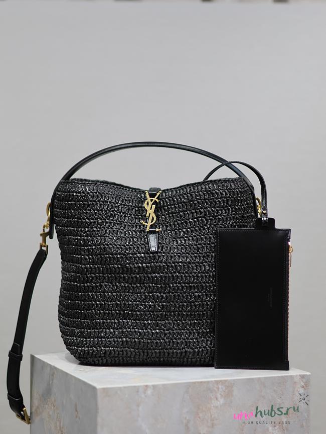 	 YSL Le 37 Raffia Black Tote - 20×25×16cm - 1