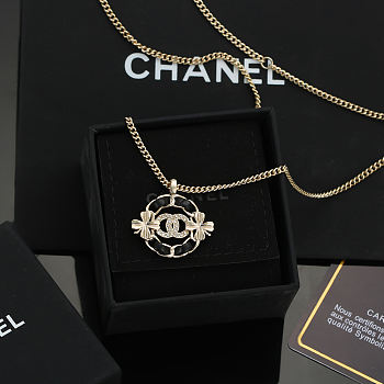 Chanel Black Circle Pendant Necklace