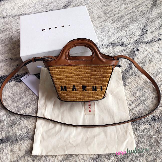 Marni Tropical Summer Micro raffia brown tote - 15*11*10CM - 1