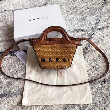 Marni Tropical Summer Micro raffia brown tote - 15*11*10CM