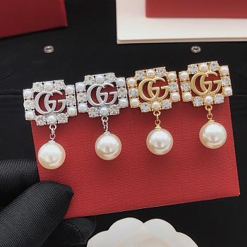 Gucci Drop Earrings With Diamond and Pearl 