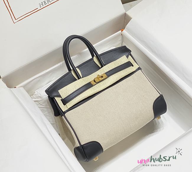 Hermes Birkin handbags 25 cm H beige canvas and swift leather - 1