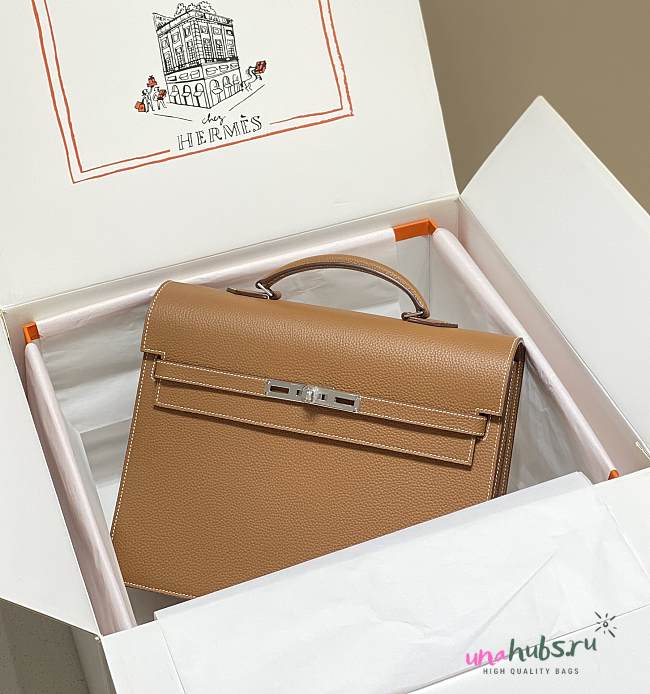 Hermes Kelly Depeche 34 Briefcase In Brown Calfskin - 1