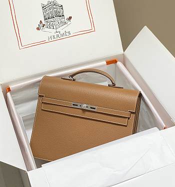 Hermes Kelly Depeche 34 Briefcase In Brown Calfskin