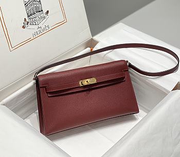 	 Hermes Kelly Wallet Togo Epsom Etoupe GHW Burgundy  -27x15x5cm