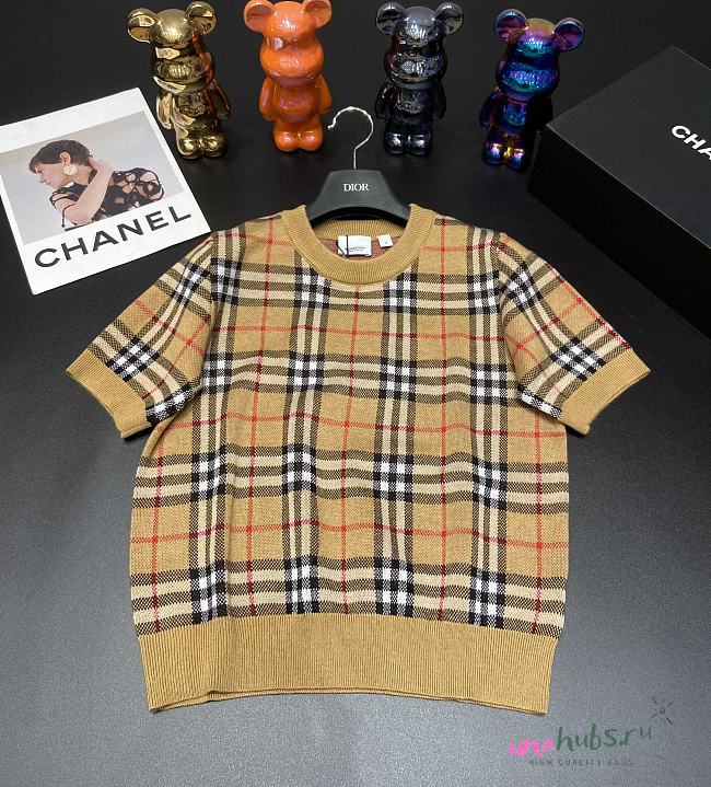 	 Burberry Wool knit Checked Brown T-Shirt 02 - 1