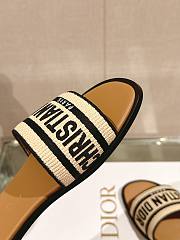 Dior Dway Slide Natural Raffia and Black Embroidered Cotton - 5