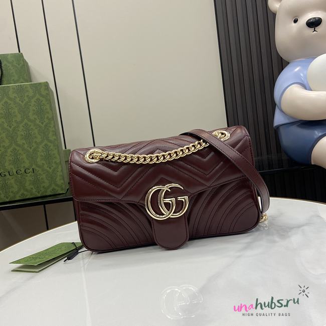 Gucci Marmont Burgundy Flap Shoulder Bag - 26x13x6cm - 1