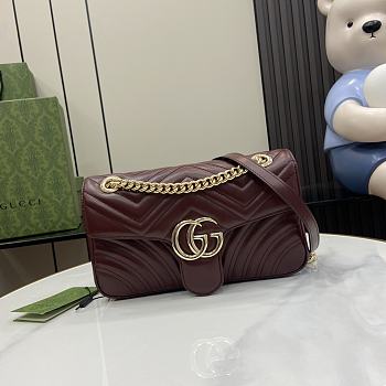Gucci Marmont Burgundy Flap Shoulder Bag - 26x13x6cm
