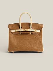 	 Hermes Matte Crocodile Birkin Brown&Cream 25cm Bag - 1