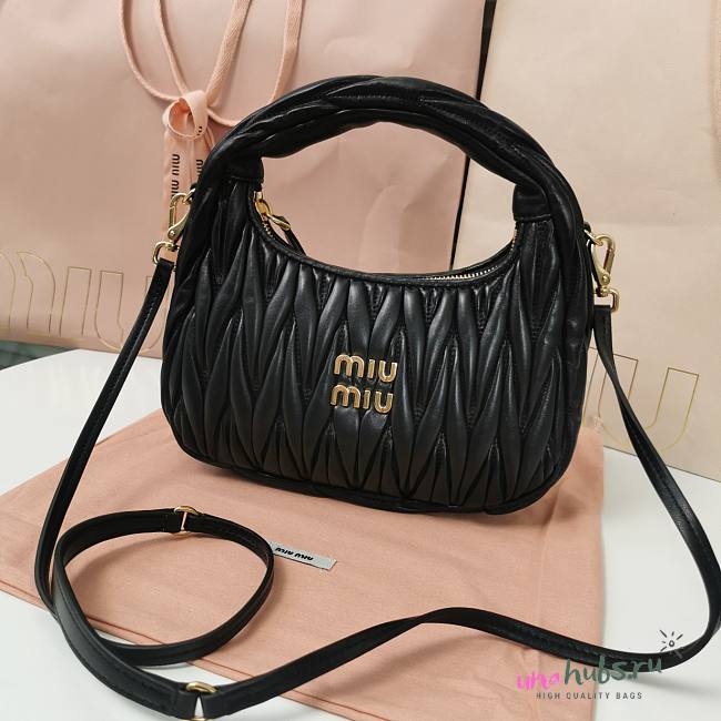 Miu Miu Wander Matelasse Nappa Leather Black Hobo Bag - 20x17x6cm - 1