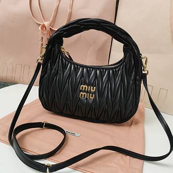 Miu Miu Wander Matelasse Nappa Leather Black Hobo Bag - 20x17x6cm