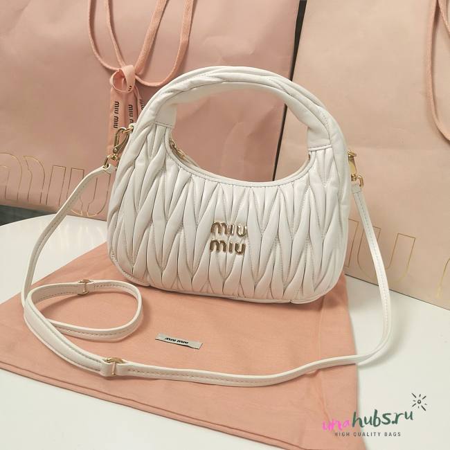 	 Miu Miu Wander Matelasse Nappa Leather White Hobo Bag - 20x17x6cm - 1