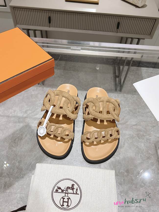 Hermes Extra Suede Brown Sandals - 1