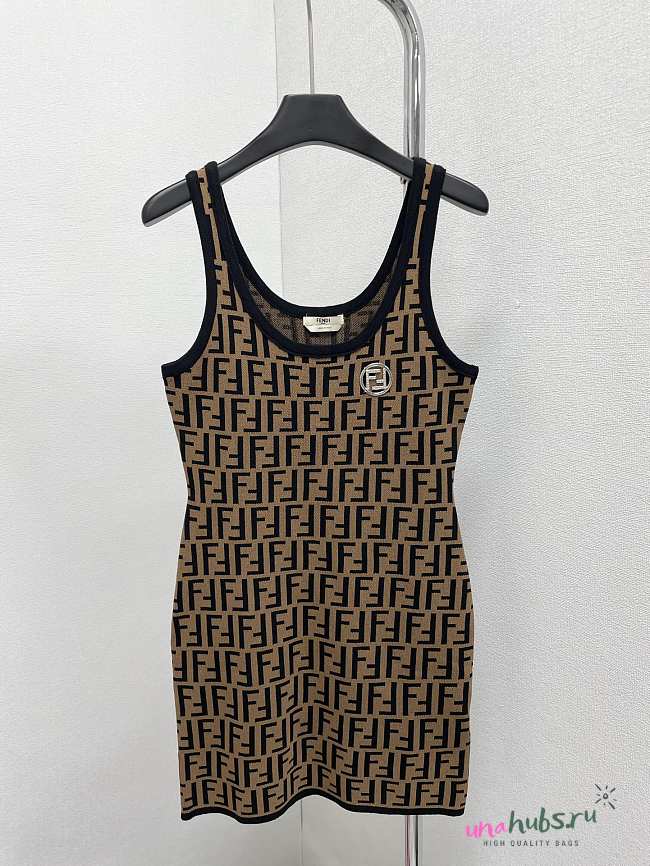 Fendi Brown Zucca Patterned Knit Sleeveless Bodycon Dress - 1