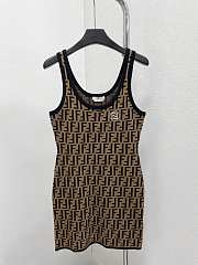 Fendi Brown Zucca Patterned Knit Sleeveless Bodycon Dress - 1