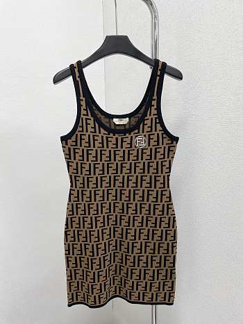 Fendi Brown Zucca Patterned Knit Sleeveless Bodycon Dress