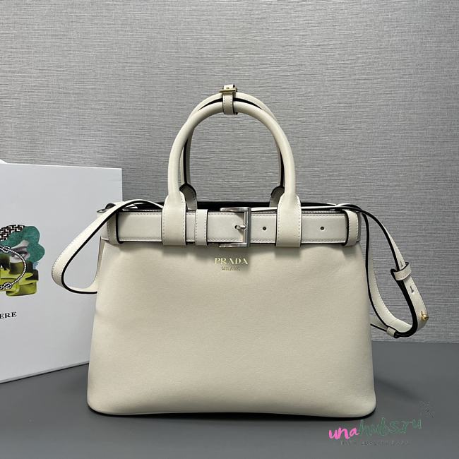 	 Prada Leather Bucket Top Handle Bag In White -32x23x11cm - 1