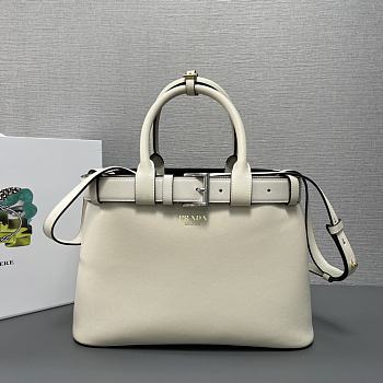 	 Prada Leather Bucket Top Handle Bag In White -32x23x11cm