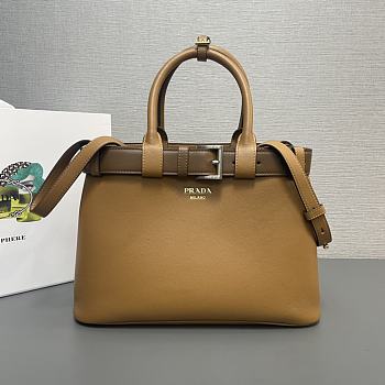 	 Prada Leather Bucket Top Handle Bag in Brown -32x23x11cm