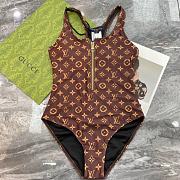 Louis Vuitton Brown Monogram With Gold Zipper One Piece Swimwear - 3