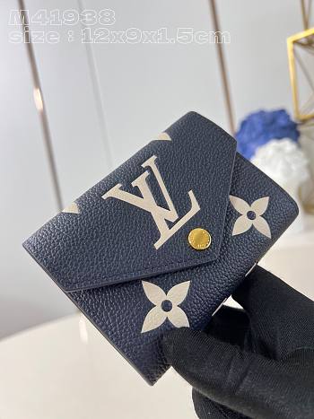 	 Louis Vuitton Victorine Monogram Empreinte Wallet Blue&Cream- 12cm