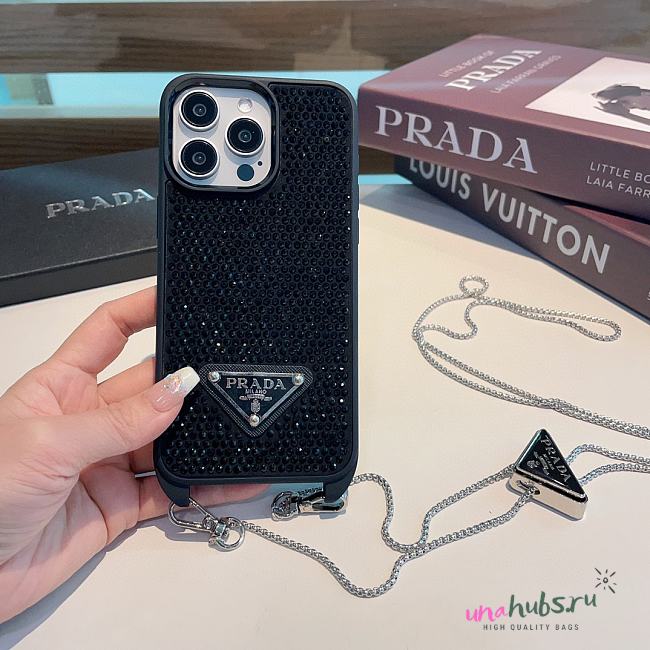 Prada Black Phonecase With Chain - 1