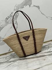 Prada Beige Brown Raffia Leather Basket Tote Bag - 3