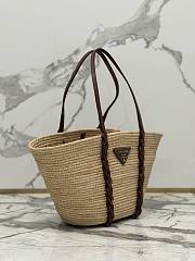 Prada Beige Brown Raffia Leather Basket Tote Bag - 2