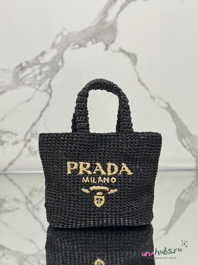 Prada Woven Raffia Small Tote Black - 24cm - 1