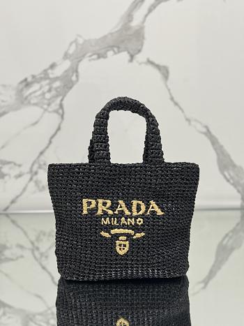 Prada Woven Raffia Small Tote Black - 24cm