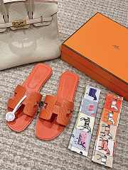 Hermes Oran Lizard Leather Orange Slides - 1