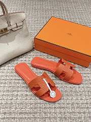 Hermes Oran Lizard Leather Orange Slides - 2