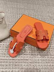 Hermes Oran Lizard Leather Orange Slides - 4