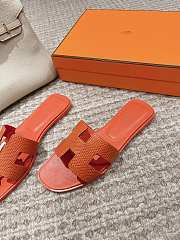 Hermes Oran Lizard Leather Orange Slides - 3