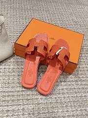 Hermes Oran Lizard Leather Orange Slides - 5