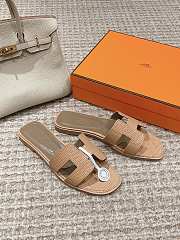 Hermes Oran Lizard Leather Beige Slides - 4