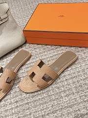 Hermes Oran Lizard Leather Beige Slides - 3